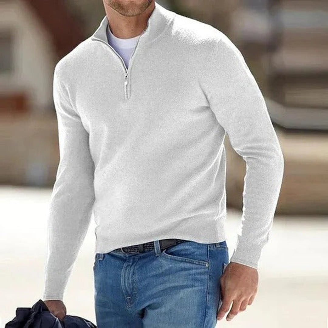 Knitted half-zip pullover with stand-up collar for men