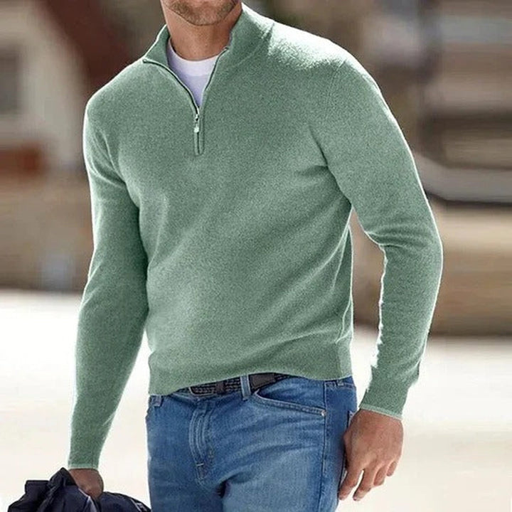 Knitted half-zip pullover with stand-up collar for men
