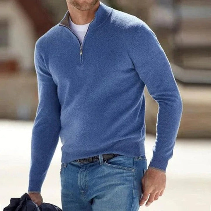 Knitted half-zip pullover with stand-up collar for men