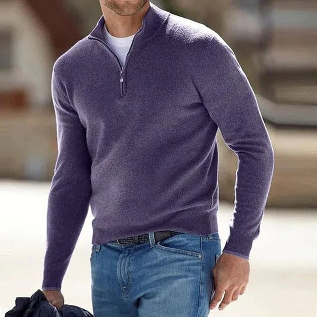 Knitted half-zip pullover with stand-up collar for men