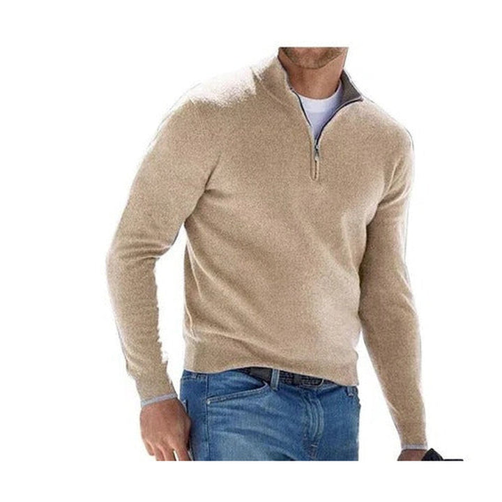 Knitted half-zip pullover with stand-up collar for men