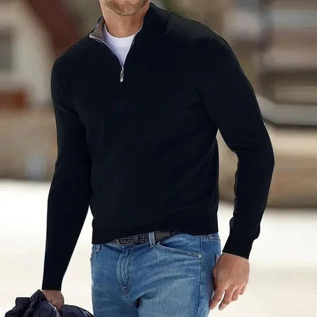 Knitted half-zip pullover with stand-up collar for men