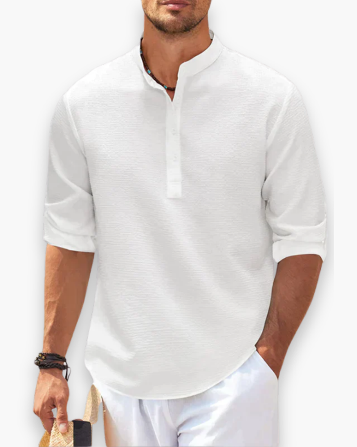 Men's Henley shirt with mandarin collar