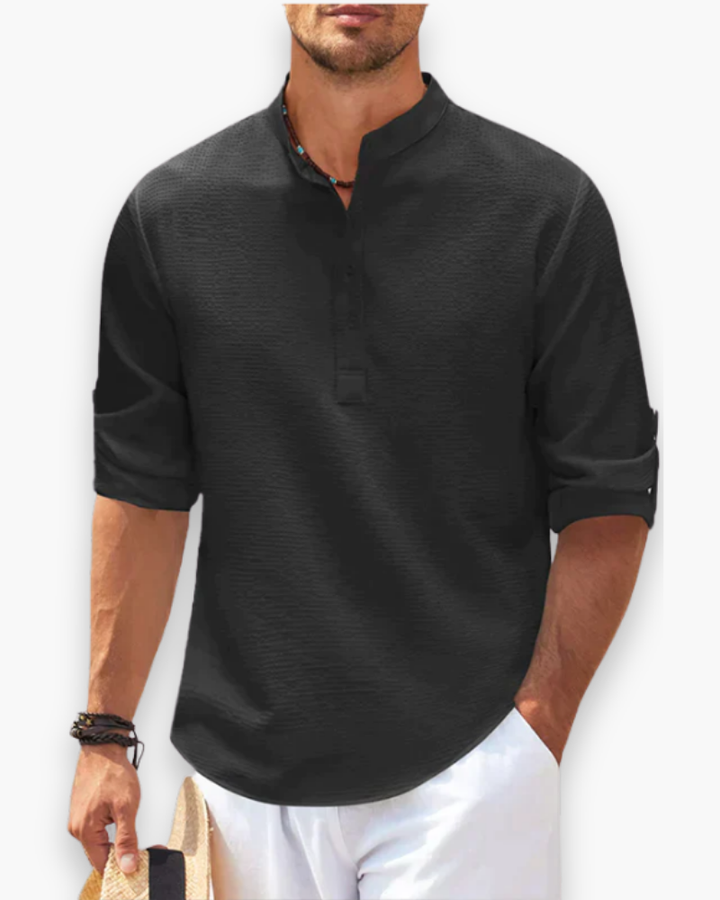 Men's Henley shirt with mandarin collar