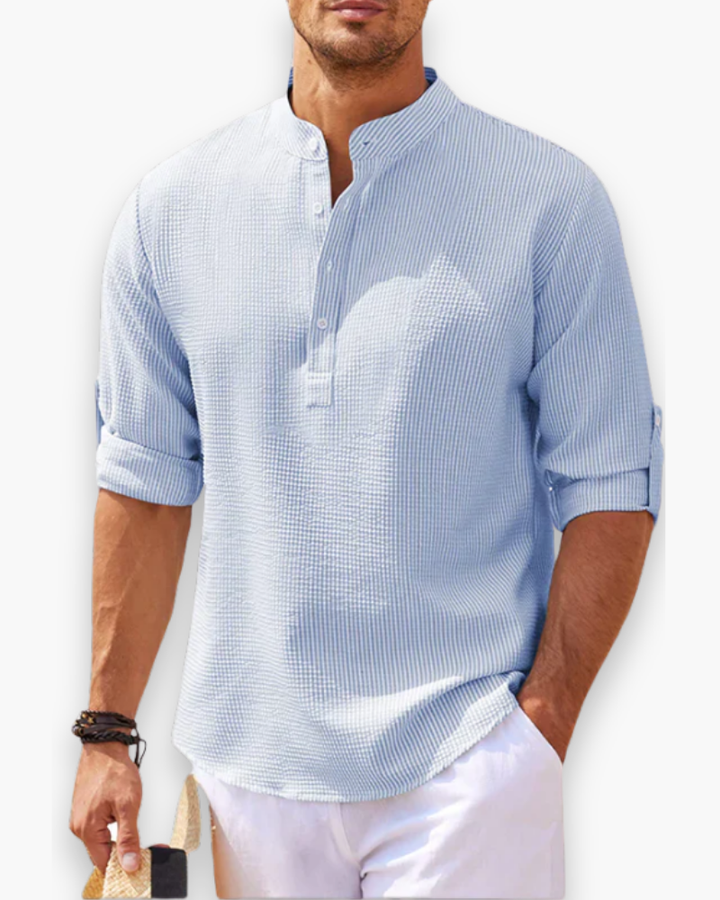 Men's Henley shirt with mandarin collar