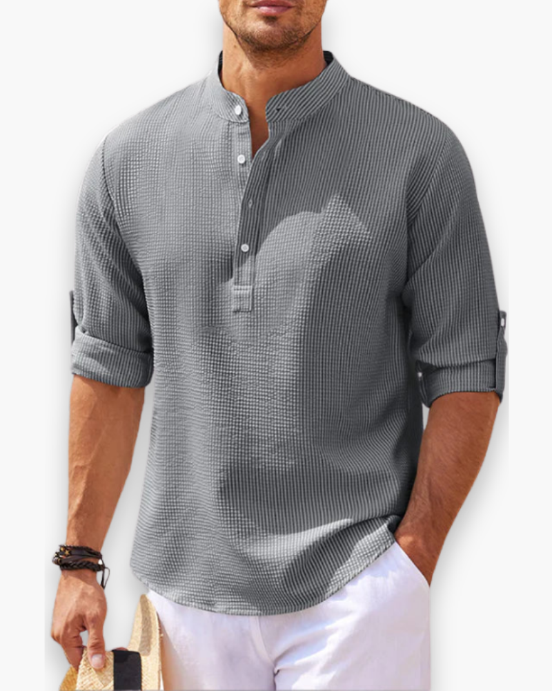 Men's Henley shirt with mandarin collar