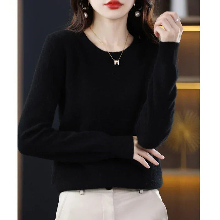 Dame-sweater i cashmere med rund hals og lange ærmer