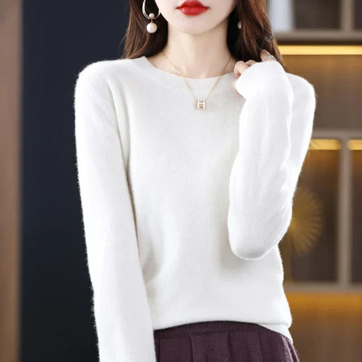 Dame-sweater i cashmere med rund hals og lange ærmer