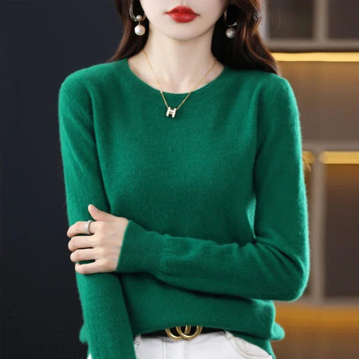 Dame-sweater i cashmere med rund hals og lange ærmer