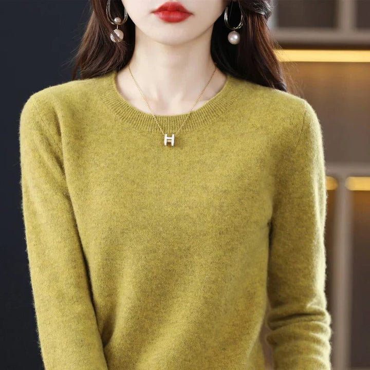 Dame-sweater i cashmere med rund hals og lange ærmer