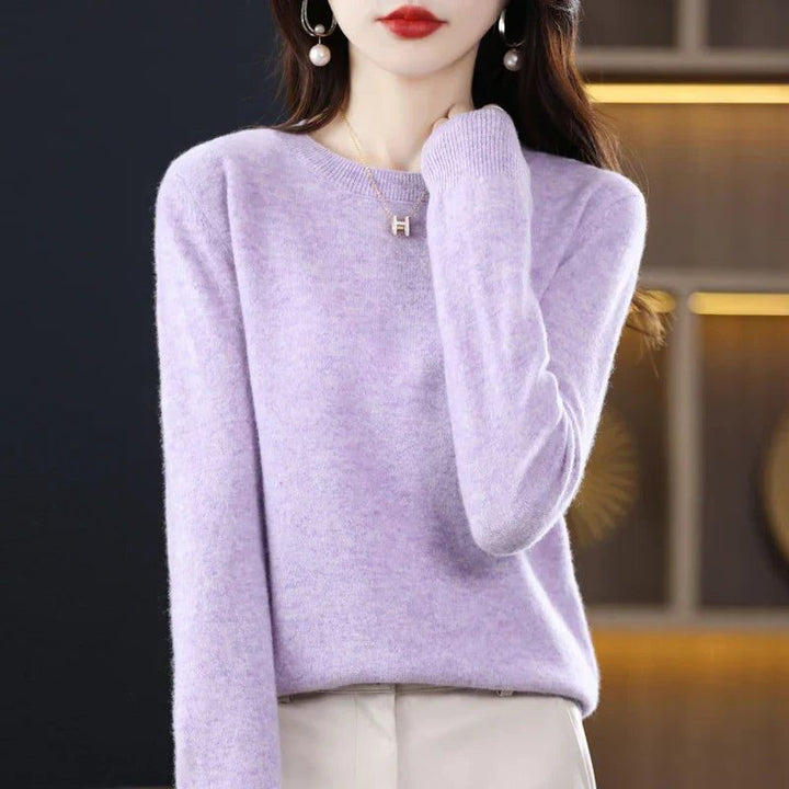 Dame-sweater i cashmere med rund hals og lange ærmer