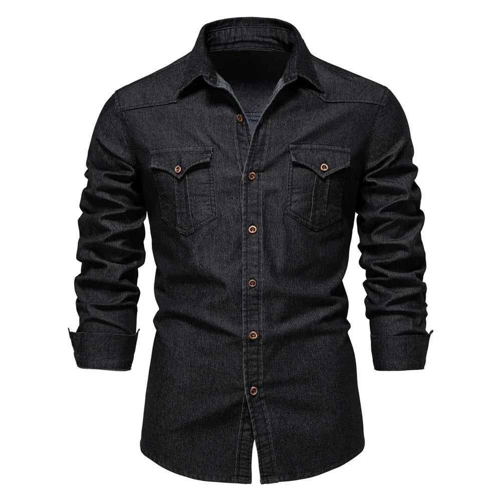Denimskjorte med Knapper til Herrer