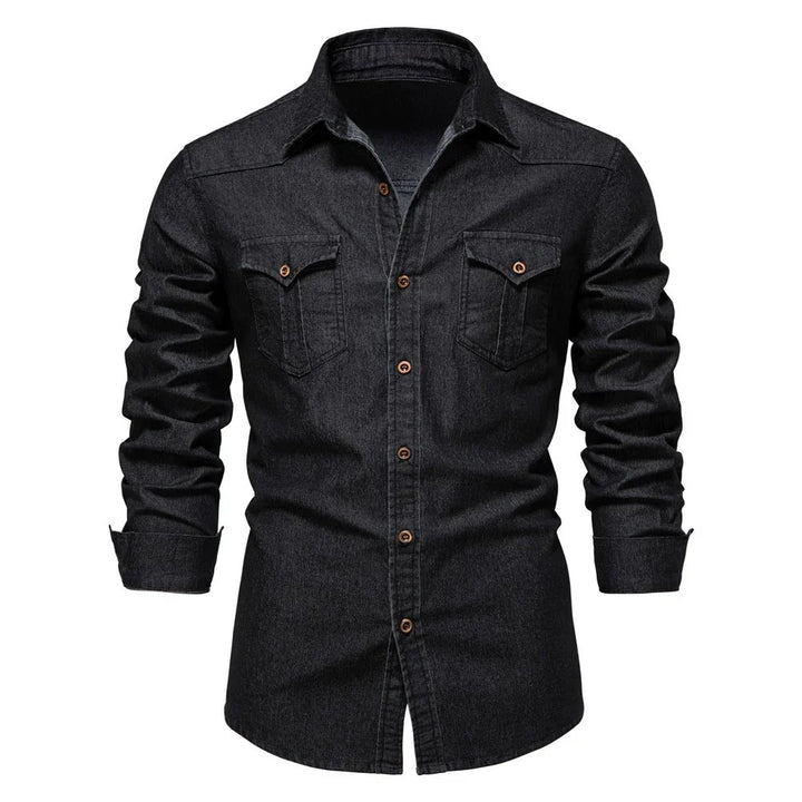 Denimskjorte med Knapper til Herrer