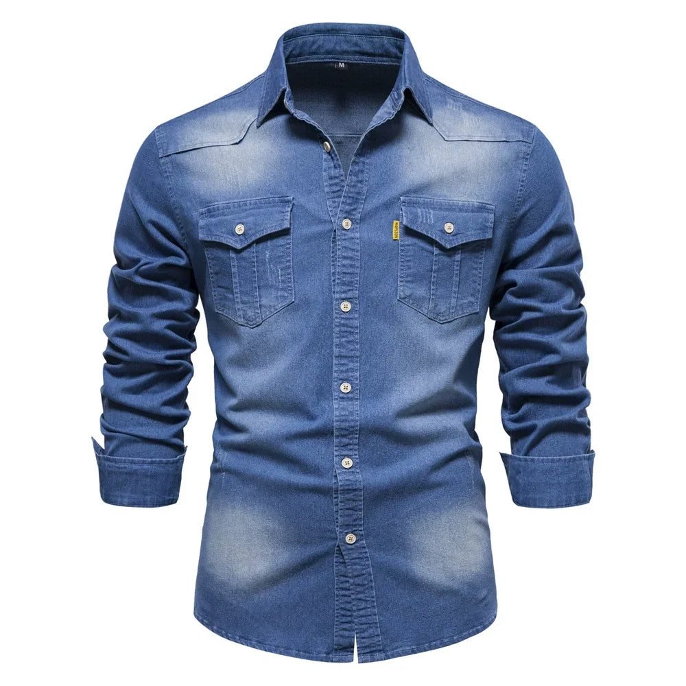 Denimskjorte med Knapper til Herrer