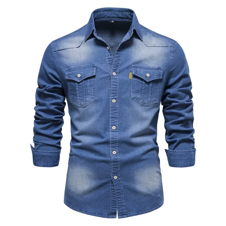 Denimskjorte med Knapper til Herrer