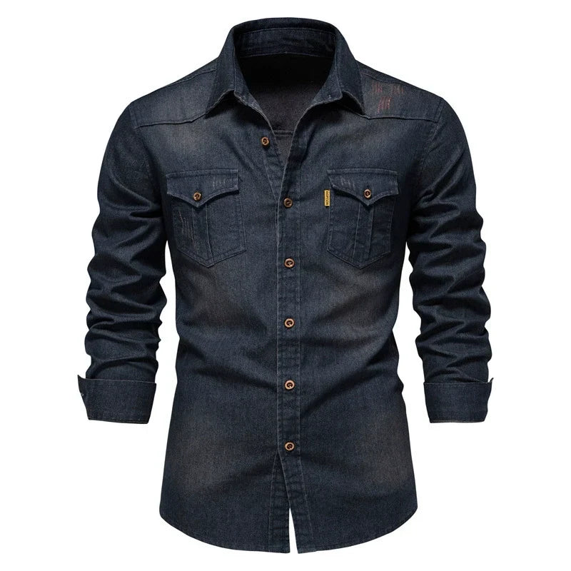 Denimskjorte med Knapper til Herrer