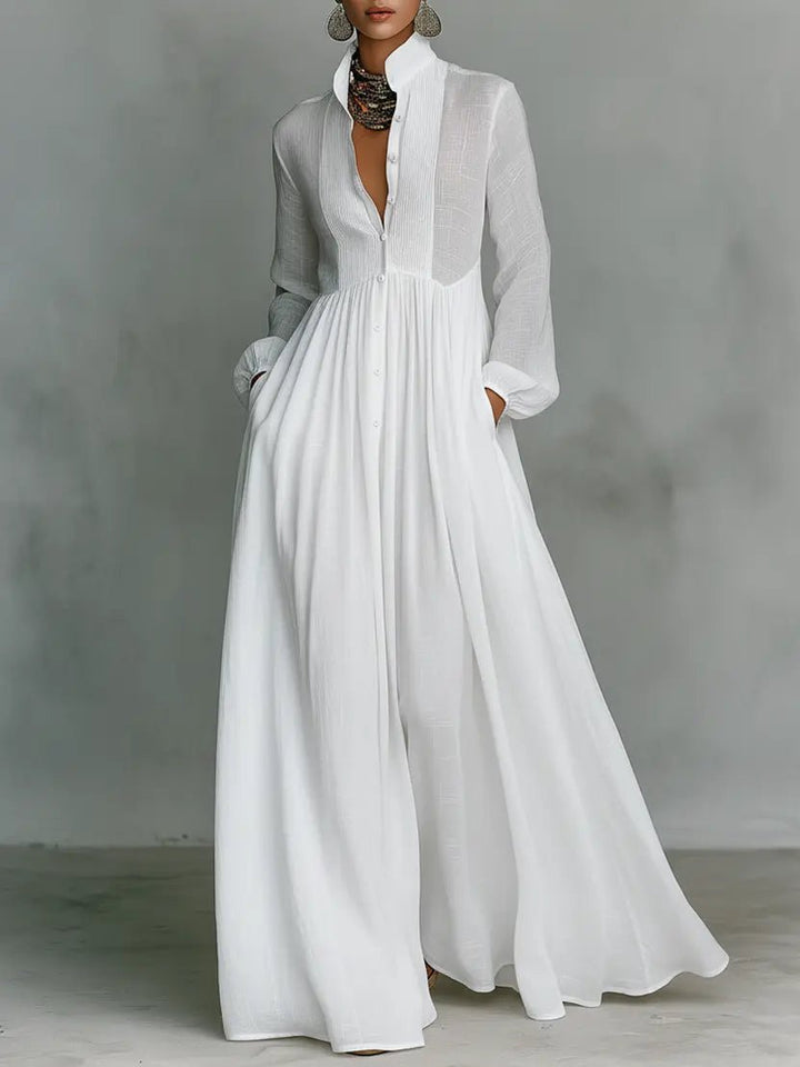 Maxi dress with stand collar and buttons for women