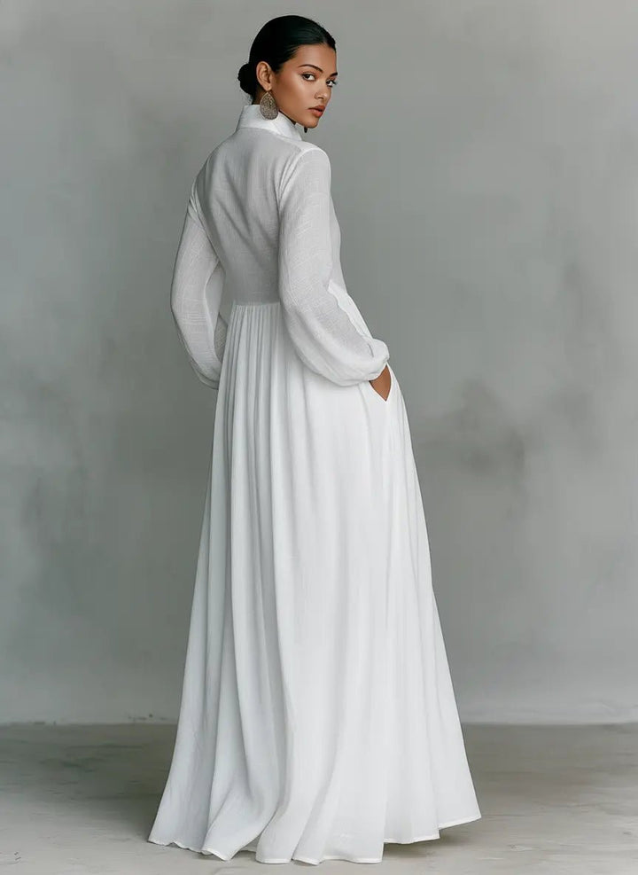 Maxi dress with stand collar and buttons for women