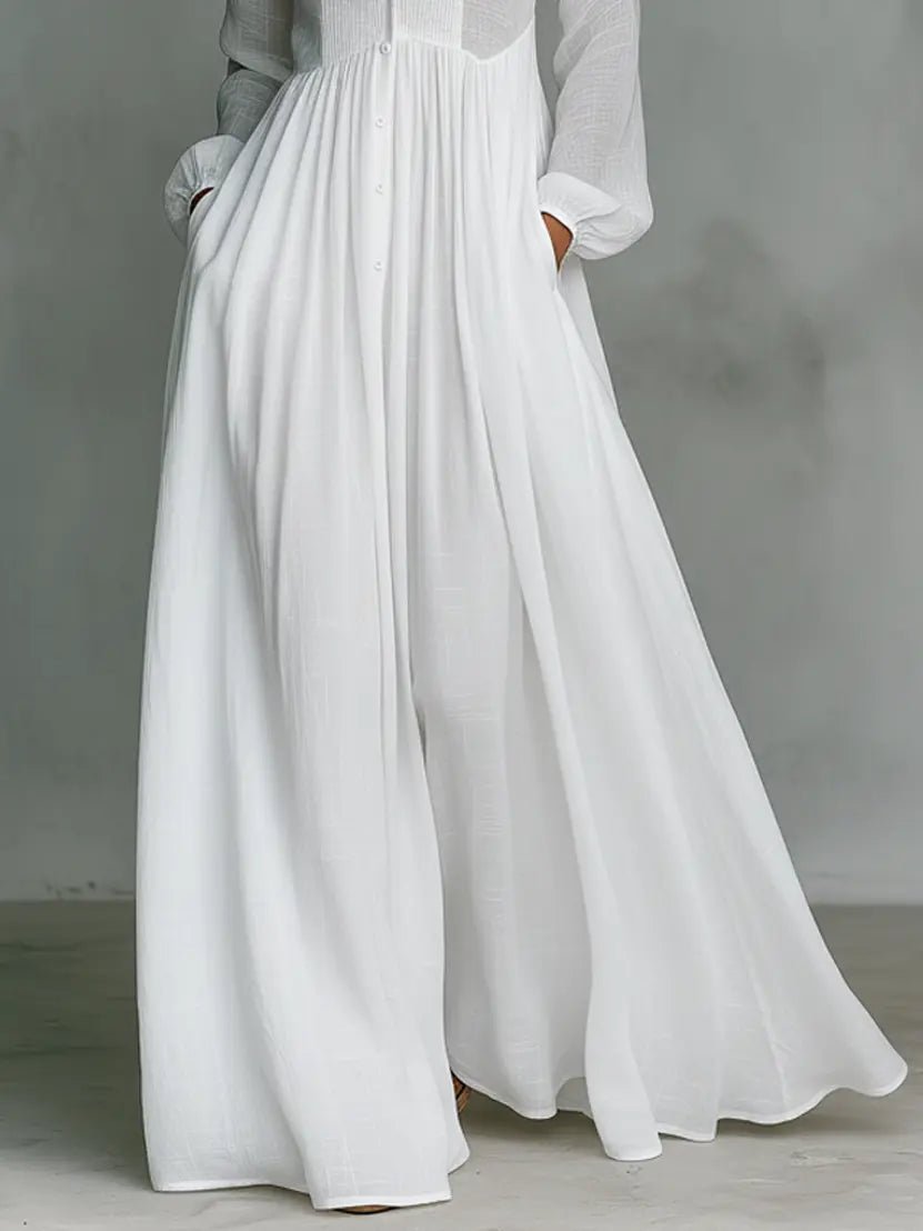Maxi dress with stand collar and buttons for women