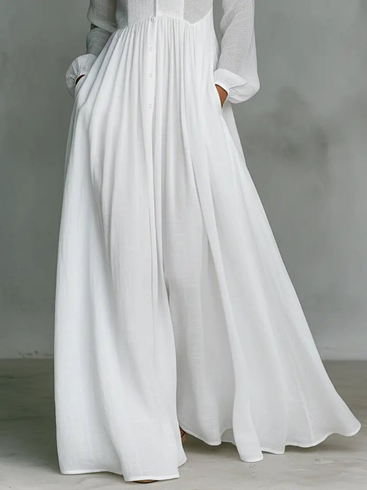 Maxi dress with stand collar and buttons for women