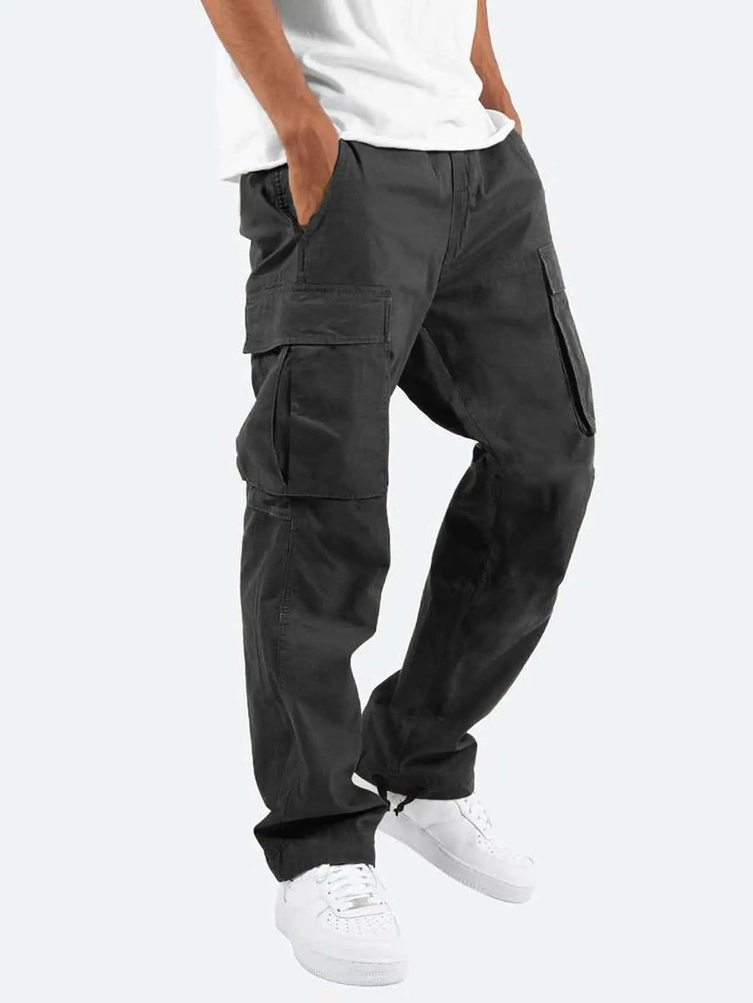 Men’s cargo pants with drawstrings at the bottom
