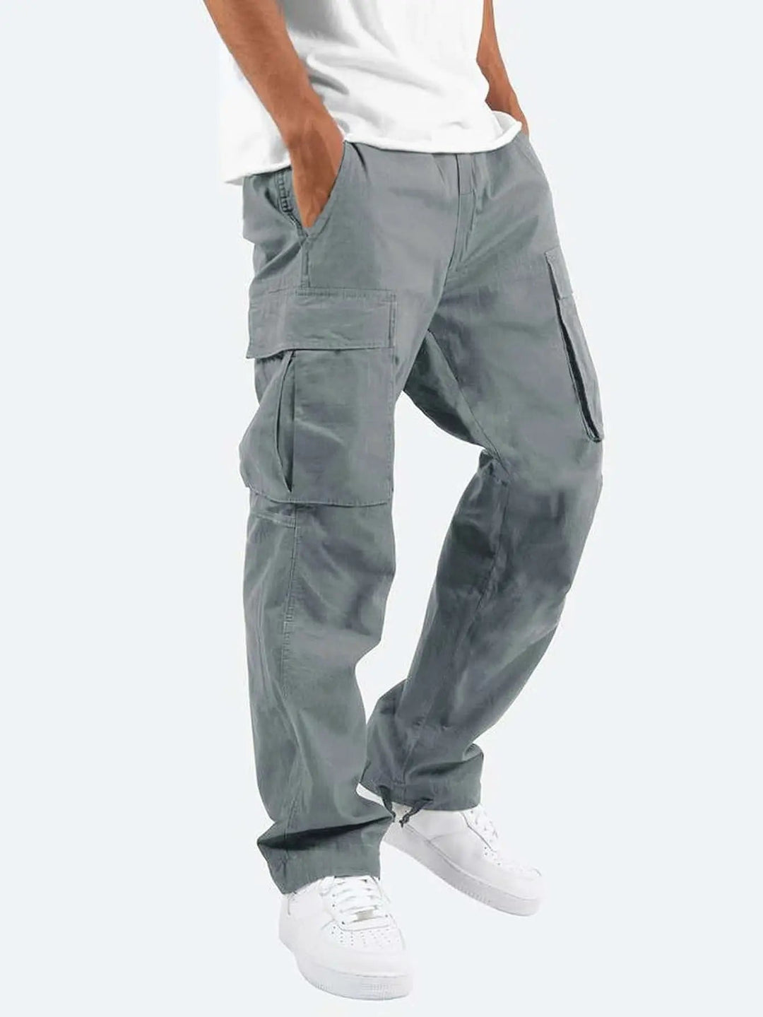Men’s cargo pants with drawstrings at the bottom