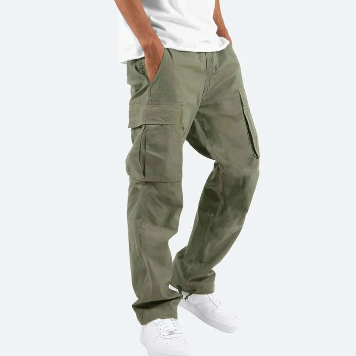 Men’s cargo pants with drawstrings at the bottom