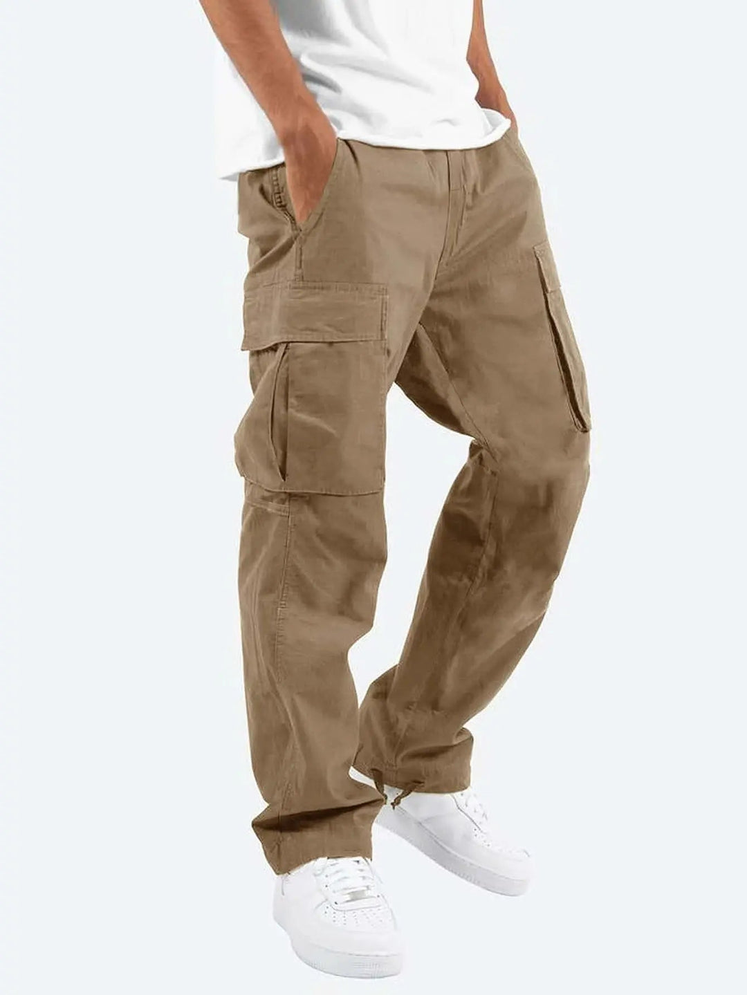 Men’s cargo pants with drawstrings at the bottom