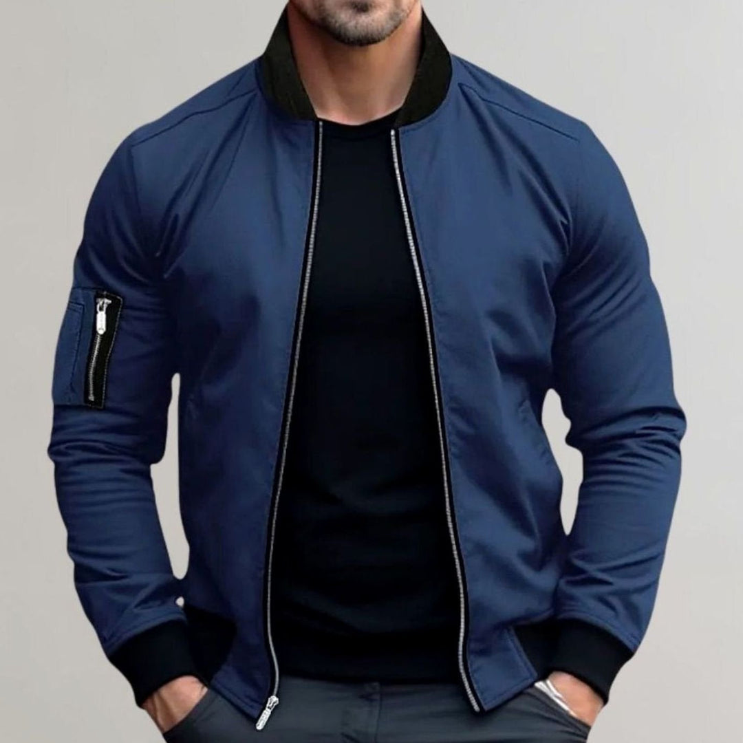 Slim-fit bomber jacket with ribbed collar for men
