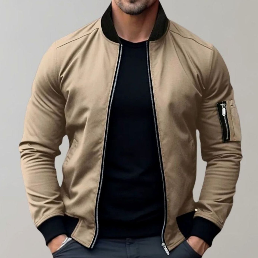 Slim-fit bomber jacket with ribbed collar for men