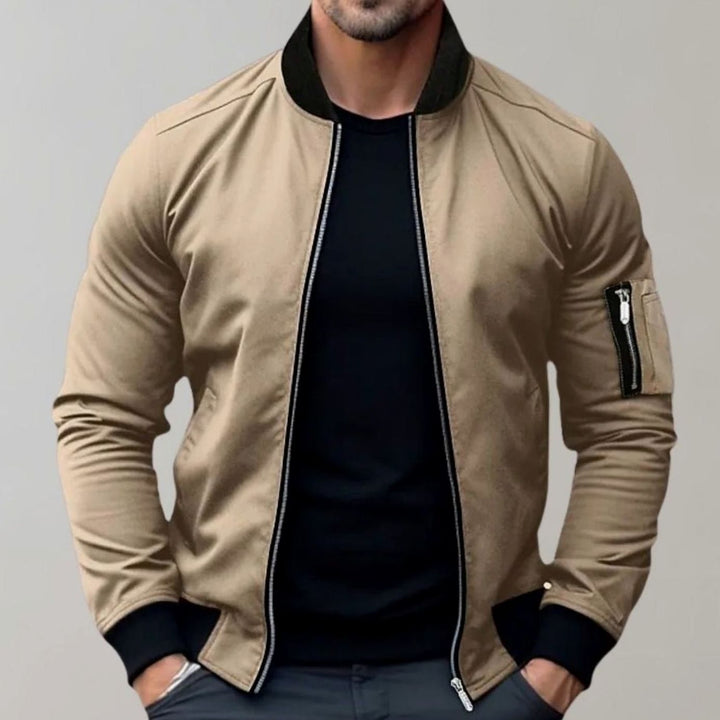 Slim-fit bomber jacket with ribbed collar for men