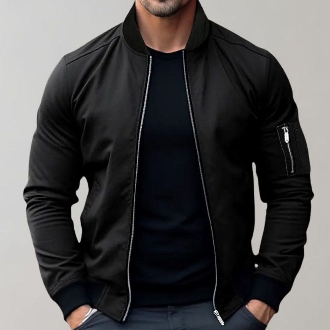Slim-fit bomber jacket with ribbed collar for men