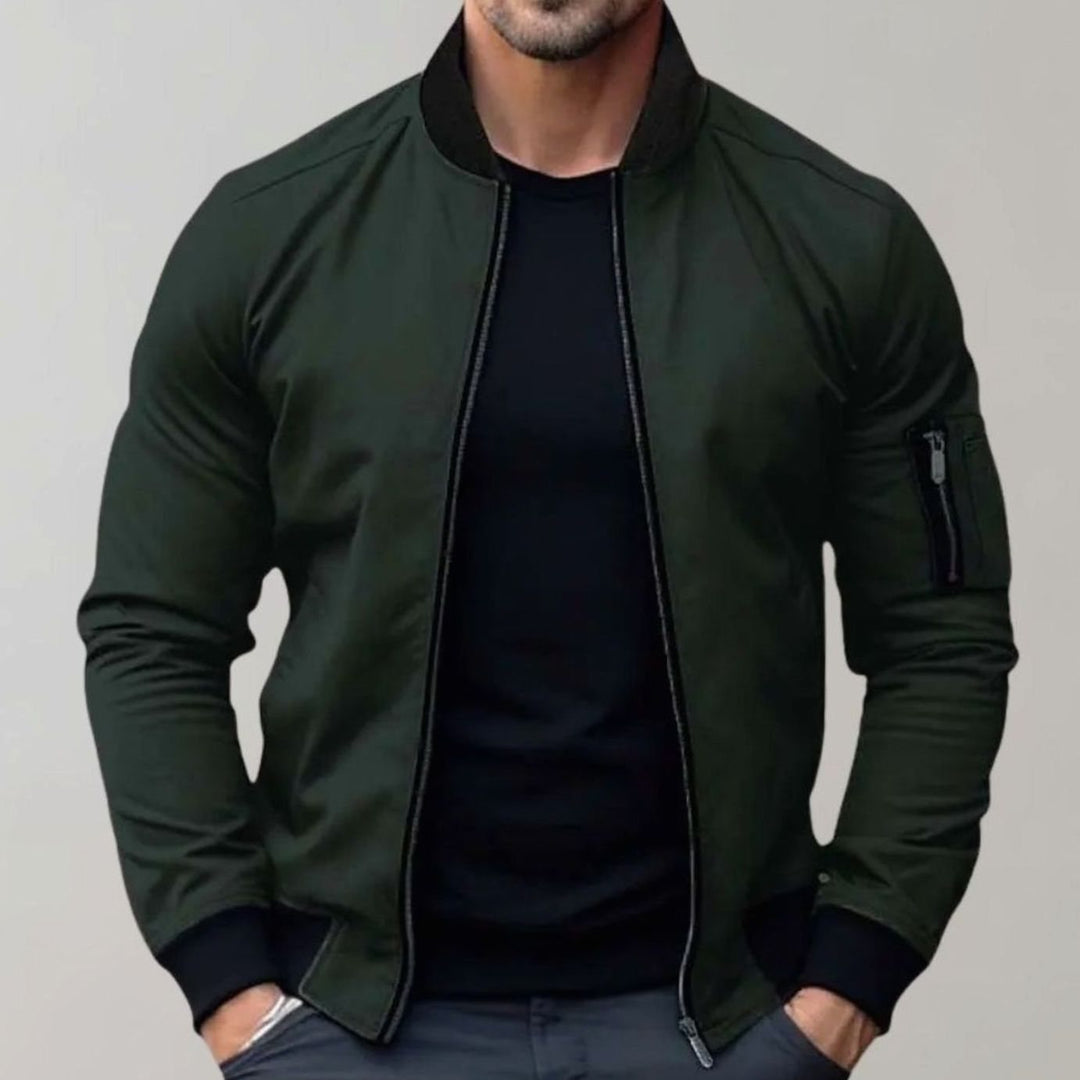 Slim-fit bomber jacket with ribbed collar for men