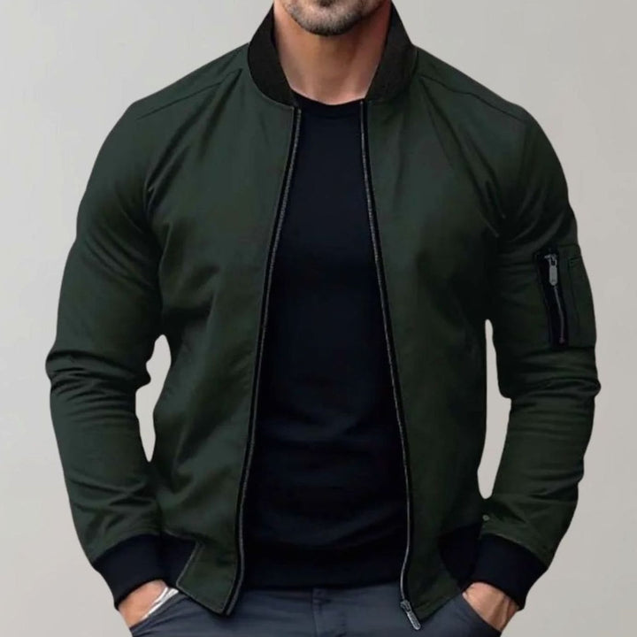 Slim-fit bomber jacket with ribbed collar for men