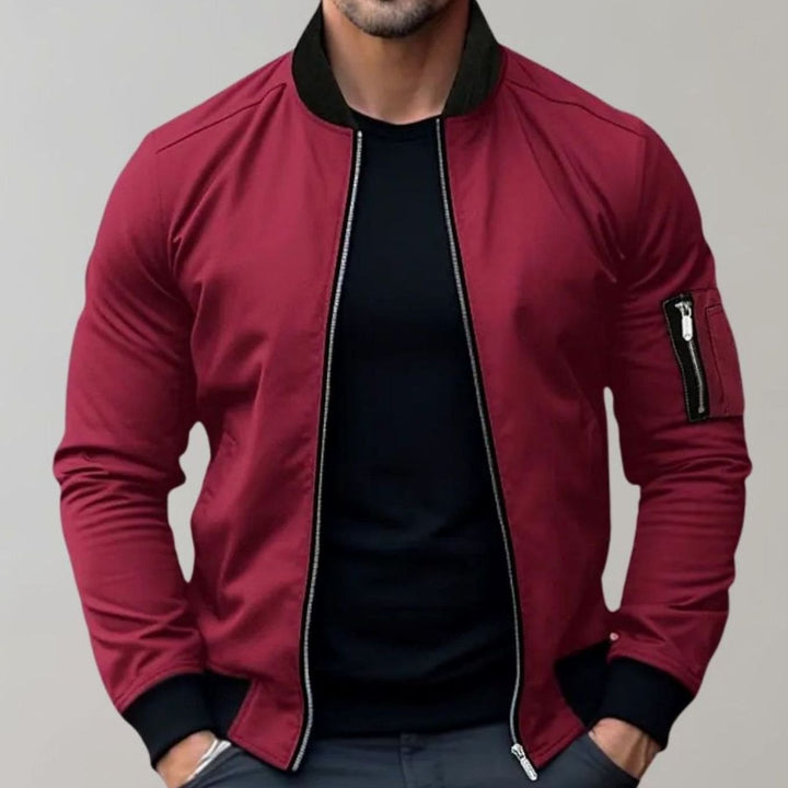 Slim-fit bomber jacket with ribbed collar for men