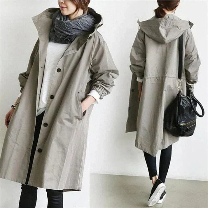 Vandtæt Trenchcoat med Hætte til Kvinder
