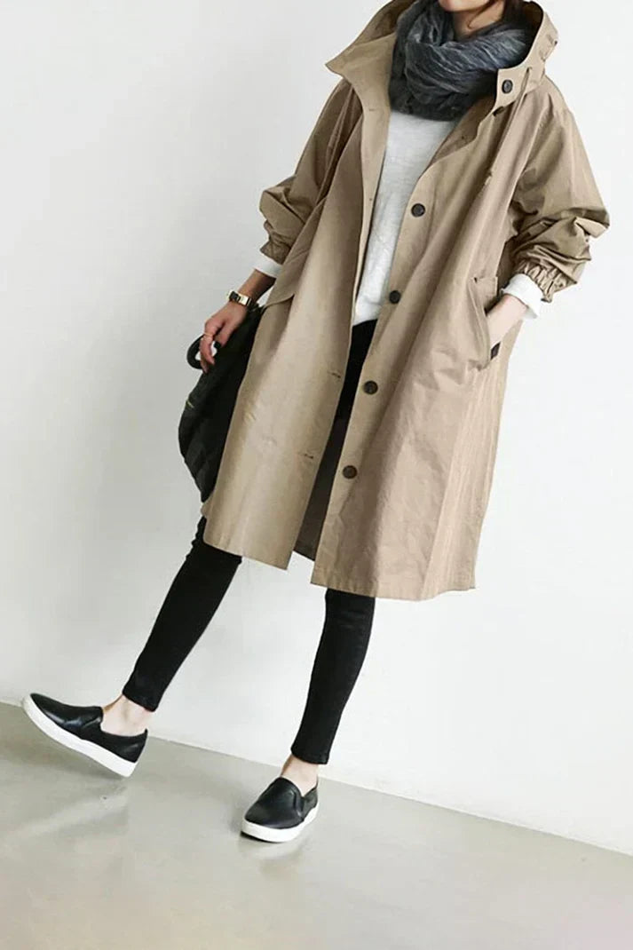 Vandtæt Trenchcoat med Hætte til Kvinder