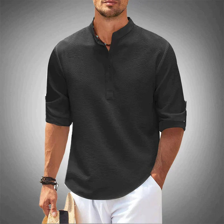 Men's Henley shirt with a band collar