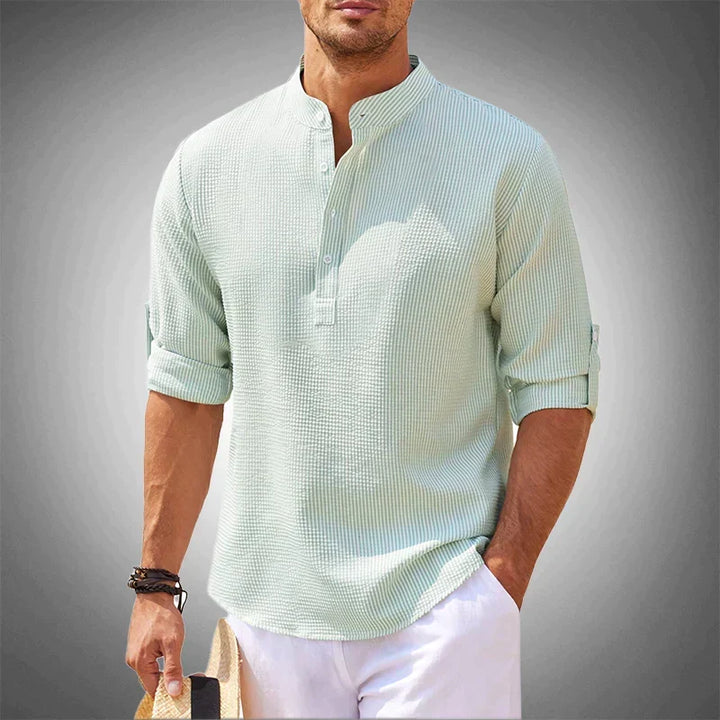 Men's Henley shirt with a band collar