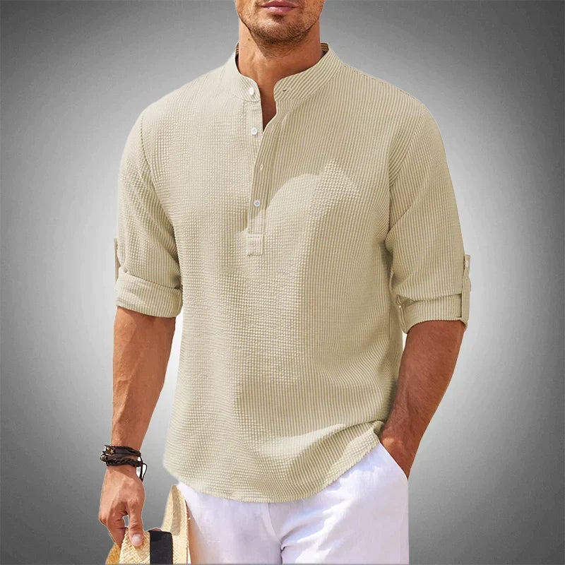 Men's Henley shirt with a band collar