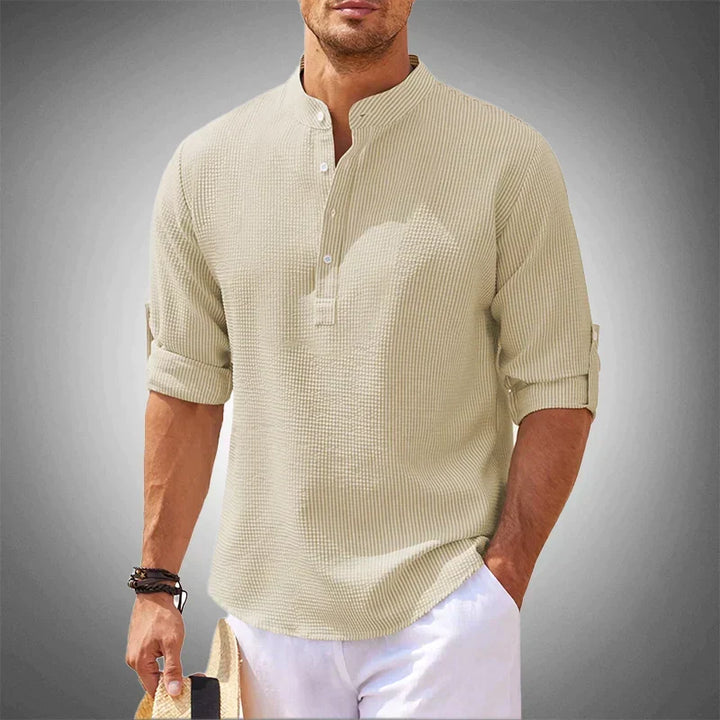 Men's Henley shirt with a band collar