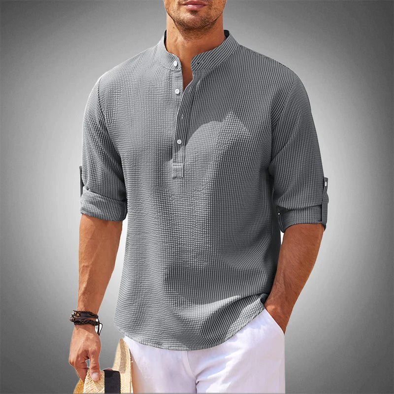 Men's Henley shirt with a band collar