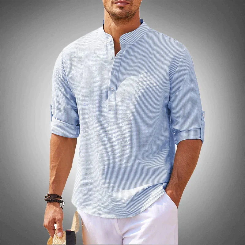 Men's Henley shirt with a band collar