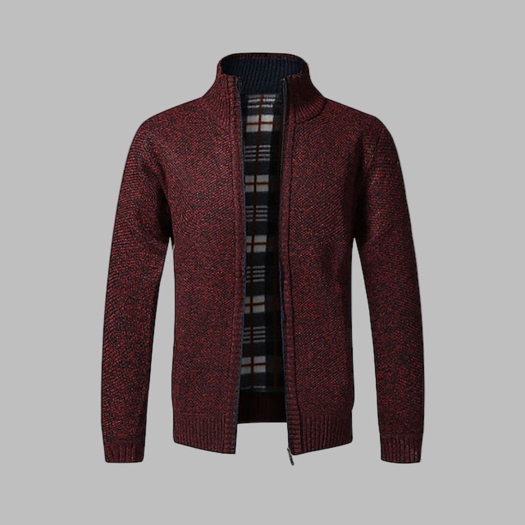 Men’s Zip-Up Cardigan with Stand-Up Collar