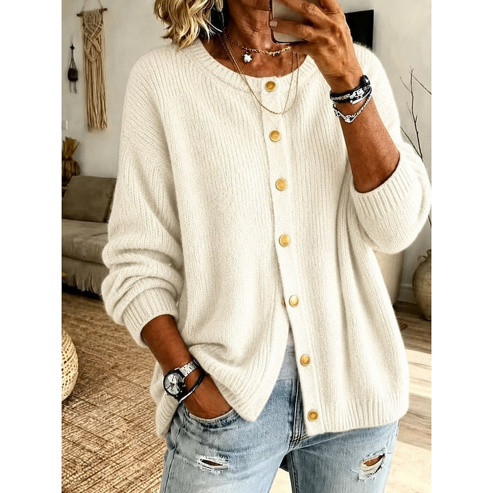 Women's Round-Neck Cardigan with Buttons