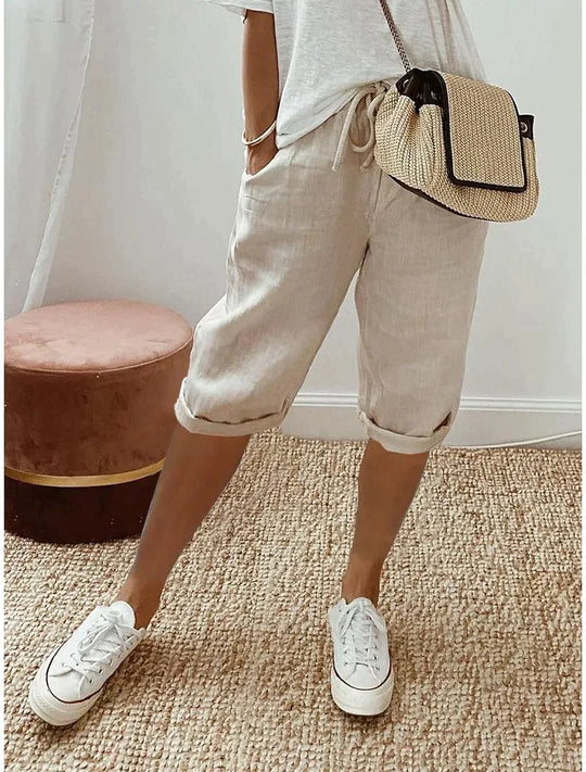 Cropped Women's Pants with Drawstring