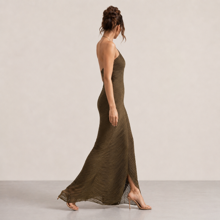 Long Halterneck Dress with Fringe for Women