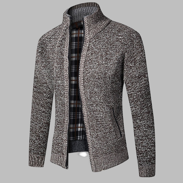 Men’s Zip-Up Cardigan with Stand-Up Collar
