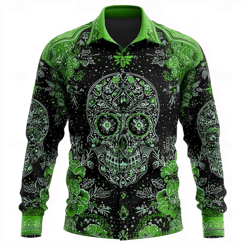 Men's Button-Down Shirt with Skeleton Pattern