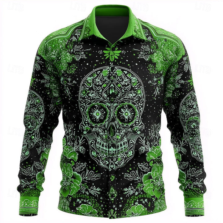 Men's Button-Down Shirt with Skeleton Pattern